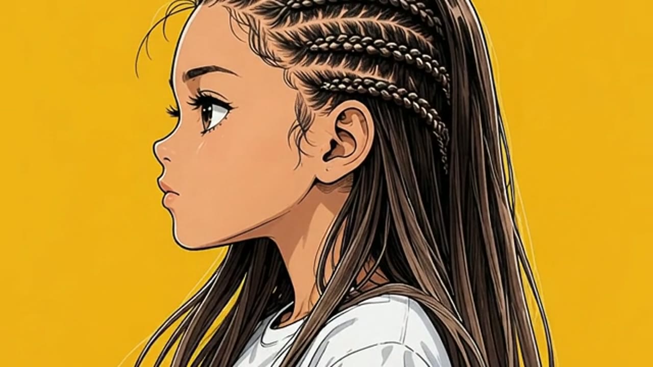 横顔の女の子とコーンロウのイラスト